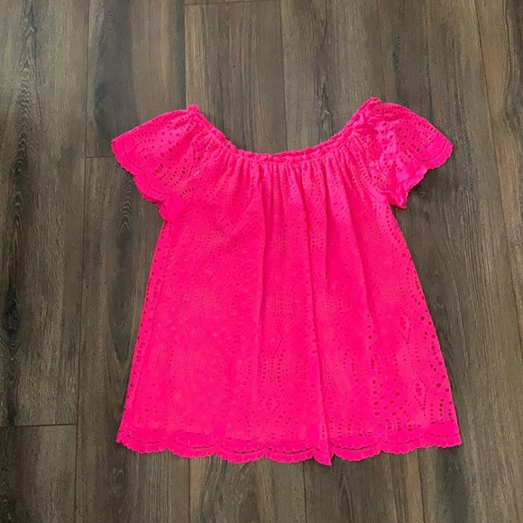 Lilly Pulitzer Pink Off the Shoulder Pink Top, Size Large - Picture 2 of 4